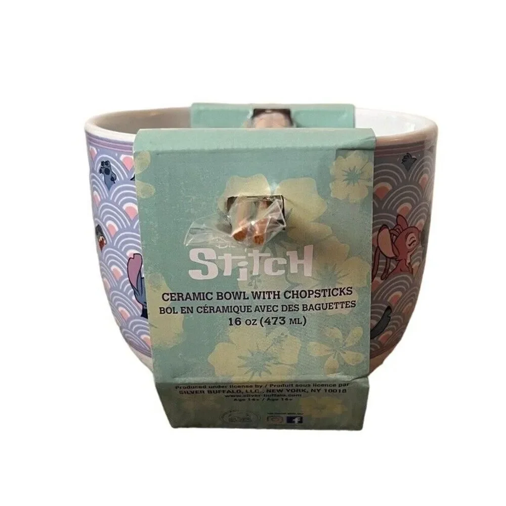Disney Lilo & Stitch Noodle Bowl With Chopsticks NEW
